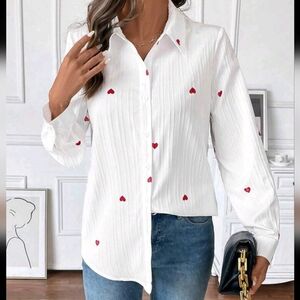 Women's Long Sleeve Romantic Casual Heart Print Valentine's Day Shirt